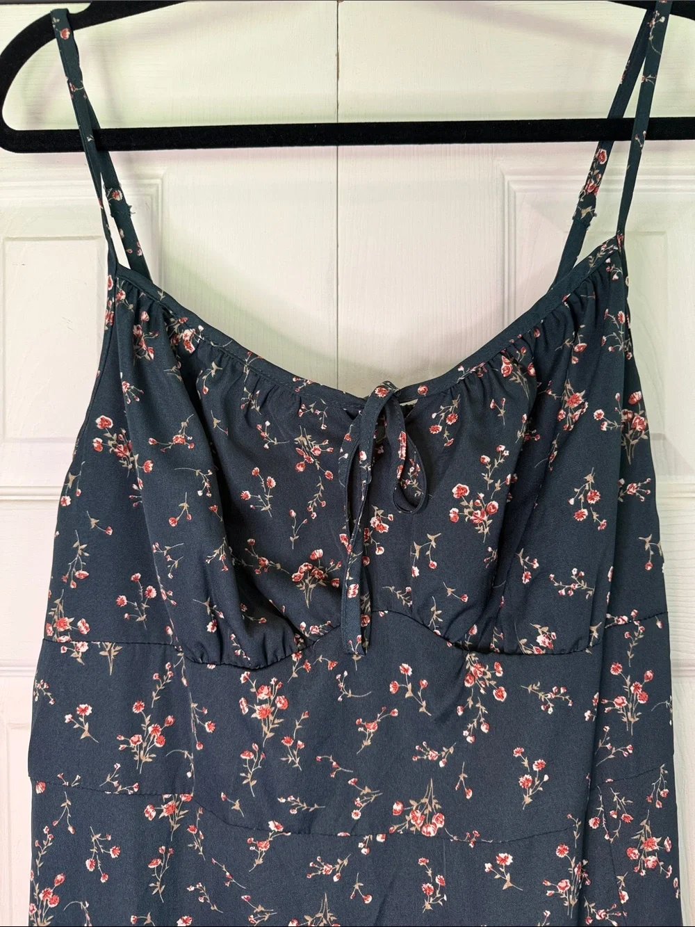 Floral Slip Midi Dress in Dark Green with Pink Flowers - Picture 2 of 3